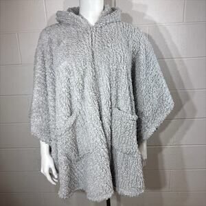 Warm & Cozy Faux Sherpa Hooded Poncho Gray Oversized Wearable Blanket
